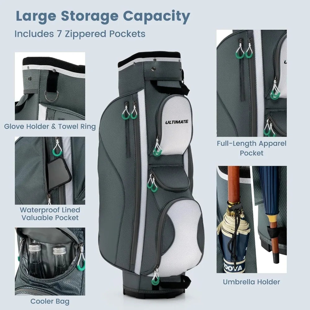 14-Way Lightweight Golf Cart Bag,3.7 LBS,Top Dividers,7 Zipped Pockets With Cooler, Custom
