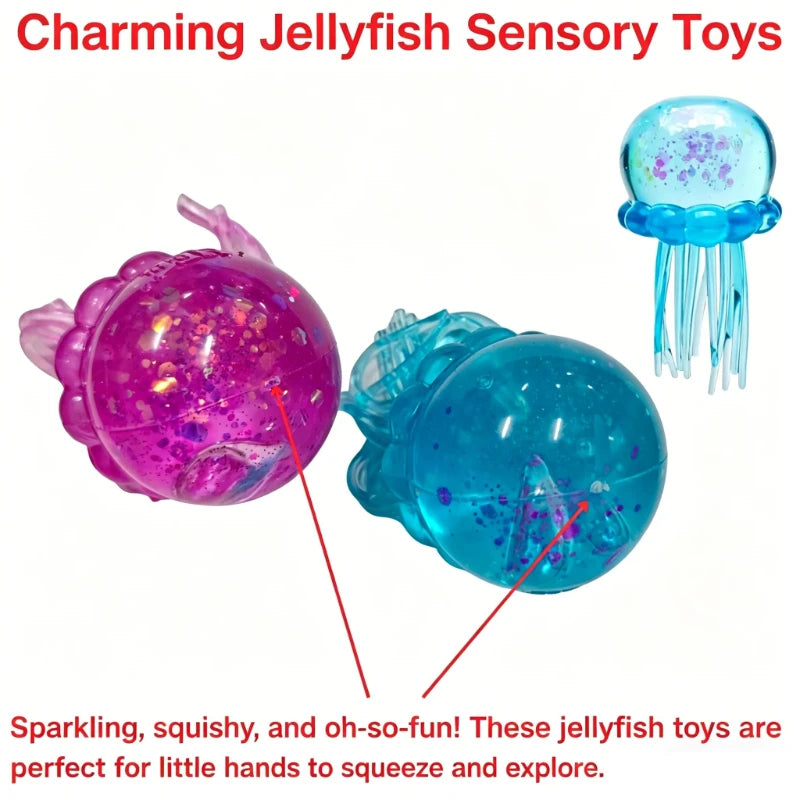 Schylling Nee Doh Jellyfish & Cube Squish Toy, Soft Jelly Squeeze Stress Relief Fidget Toy, Sensory NeeDoh for Kids & Adults