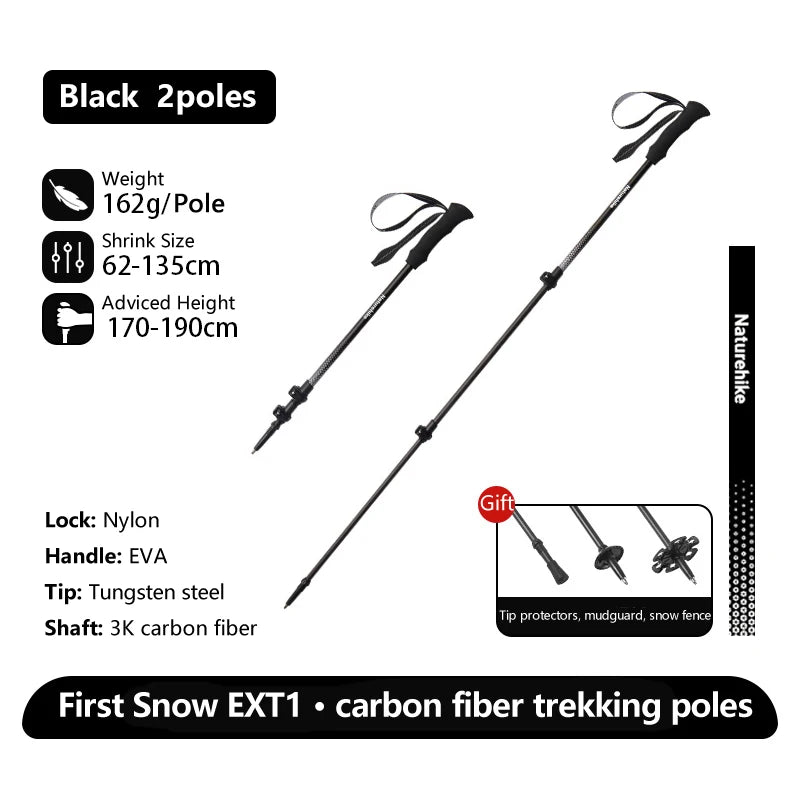 Naturehike Walking Stick First Snow EXT1 Carbon Fiber Hiking Poles 3 Section Ultra-light Telescopic Outdoor Climbing Hiking Cane