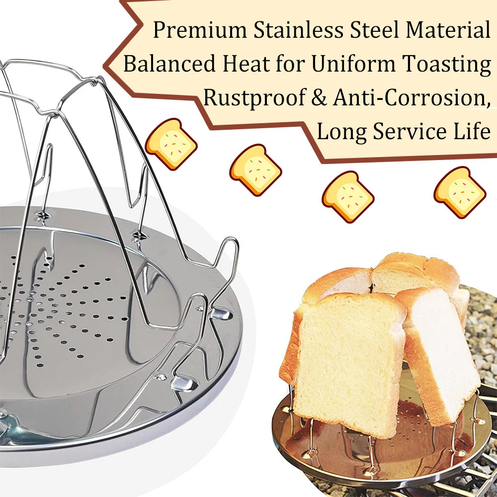 Foldable Stainless Steel Camping Toaster Rack Portable Gas Stove Bread Toast Holder Outdoor BBQ Picnic Hiking RV Burner Toaster