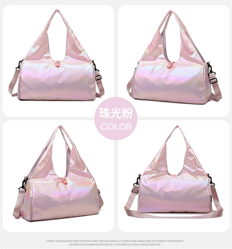 Glossy Fitness Bag Women's Large Capacity Lightweight Fashionable Handheld Yoga Training Waterproof Bag Sport Travel Bag