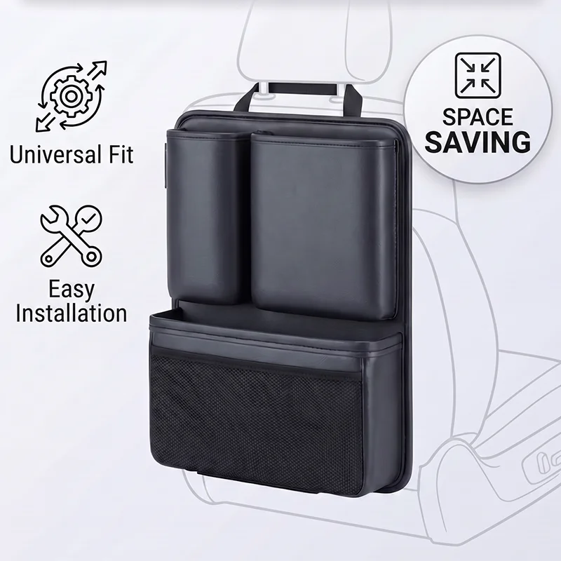 PU Leather Car Organizer, Large Capacity Multi-Pocket Backseat Storage Bag, Space Saving Interior Accessories Universal Fit