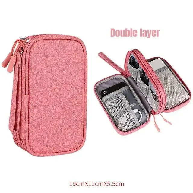 NEW Travel Organizer Bag Cable Storage Organizers Pouch Carry Case Portable Waterproof Double Layers Storage Bags Cable Cord