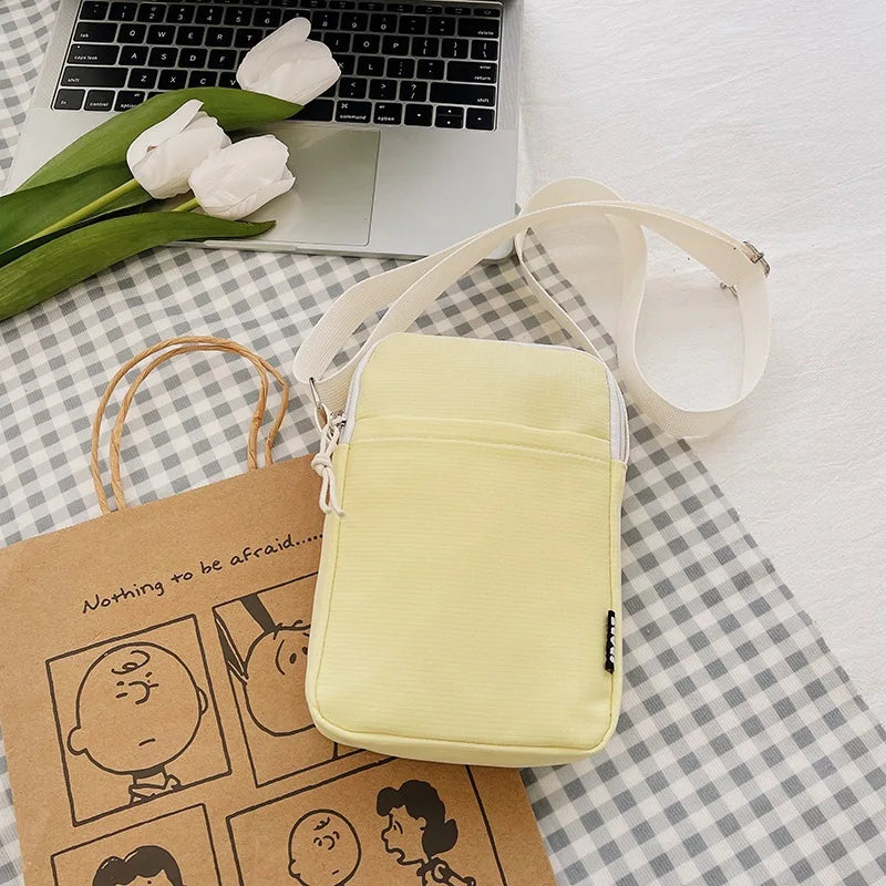 New Fashionable Mini Phone Pouch Square Vertical Tote Bag Simple Shoulder Bag Portable Lightweight Canvas Coin Crossbody Bag