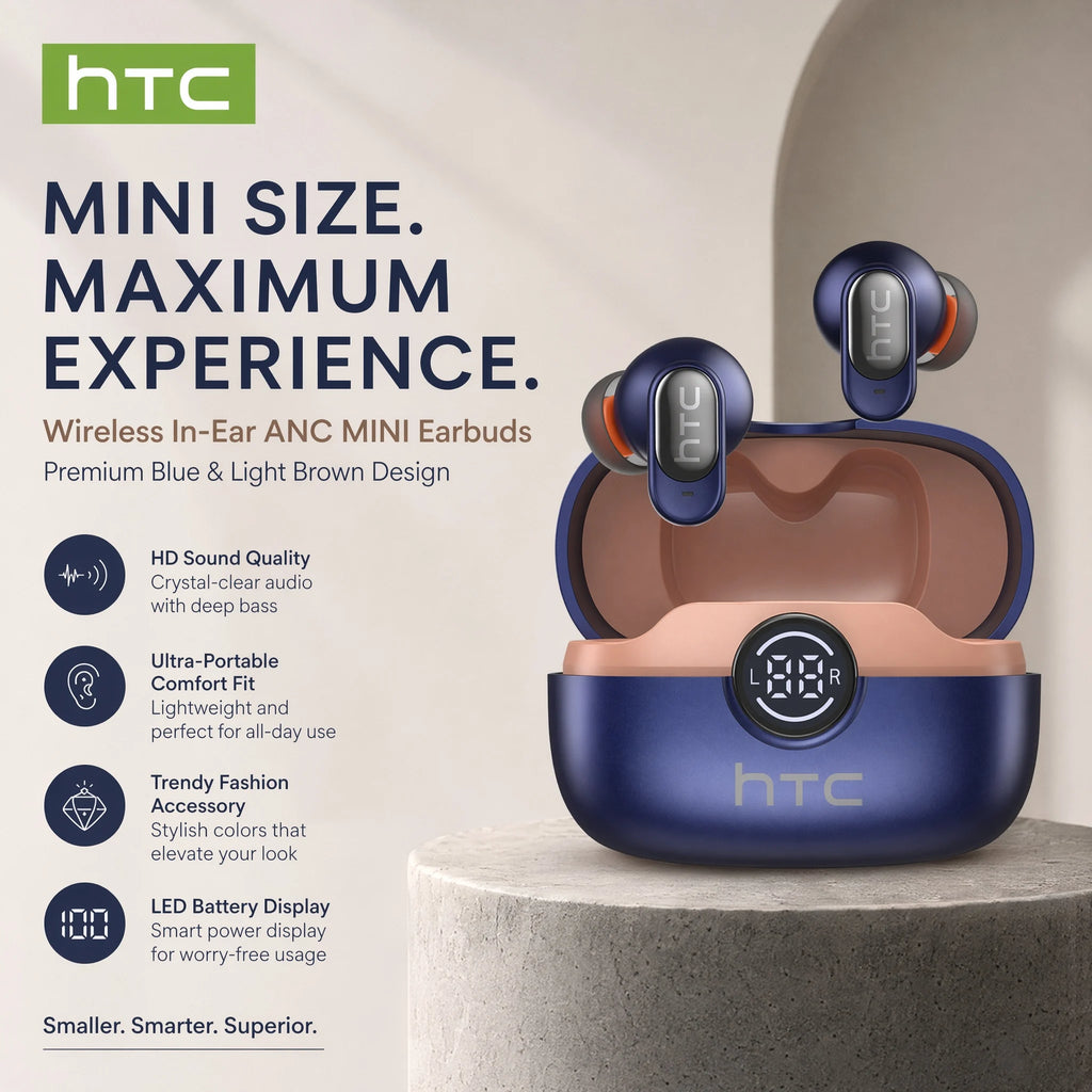 HTC NE79 Bluetooth Earphones Sports Gaming Long Battery Comfort Wireless Headphones Premium Sound Quality Soft In-ear Earbuds