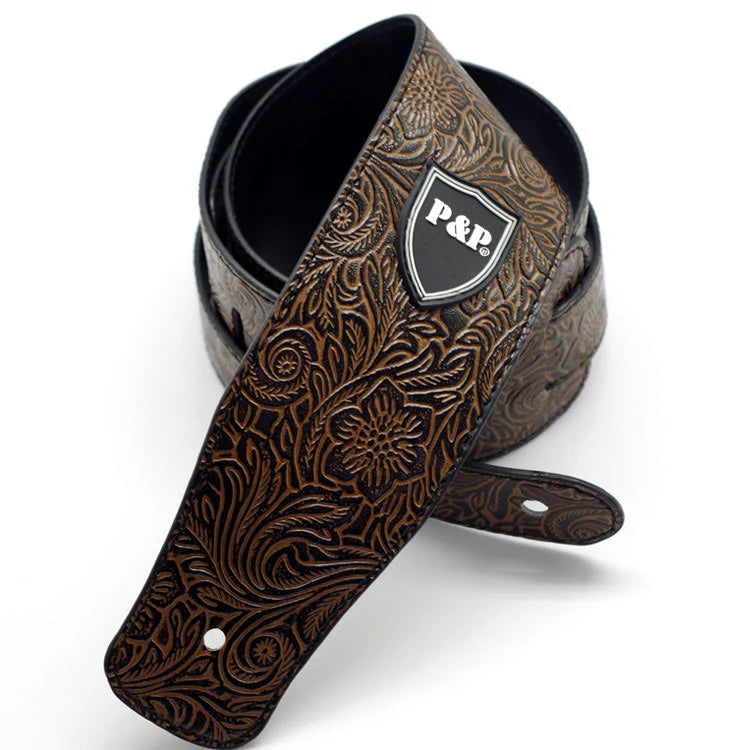 P&P Professional Guitar Strap | Anti-Wrinkle Polyester | Adjustable 33.8"-54.7" (86-139cm) | Leather Ends + Hidden Pick Clip