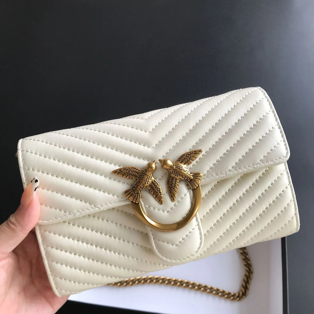 New pinko-style genuine leather swallow bag, envelope small wallet, chain shoulder bag, crossbody bag, clutch, women's handbag