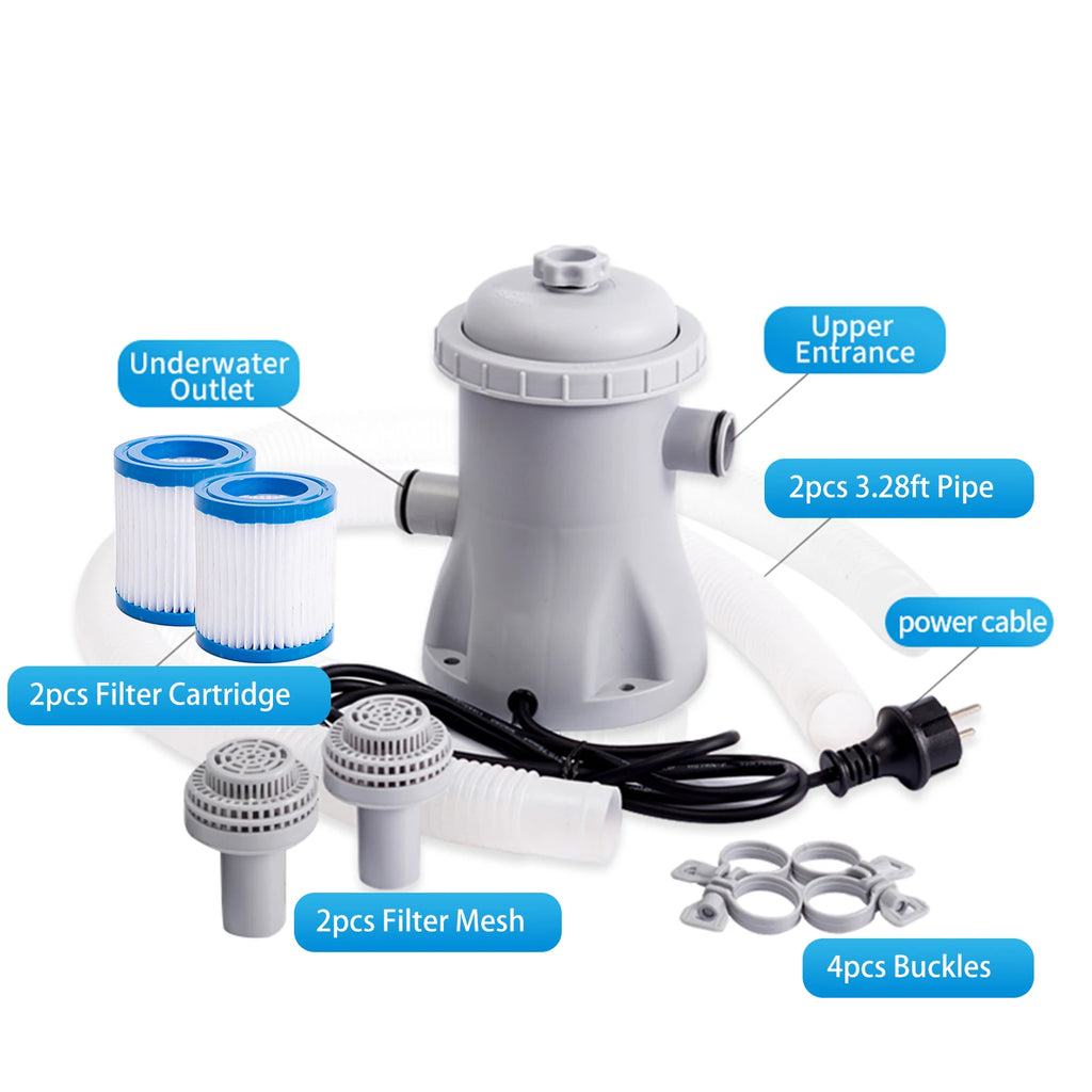 Pool Filter Pump 330 GPH Paddling Pool Electric Water Pump With 2 Pool Filter Cartridge Pool Pumps Ground Small Pool Filter Pump