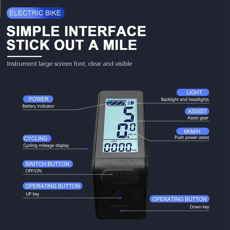 Ebike LCD Display Mini Meter KT-LCD4 Display Waterproof Connector for KT Controller Electric Bicycle Conversion Kit-A07G