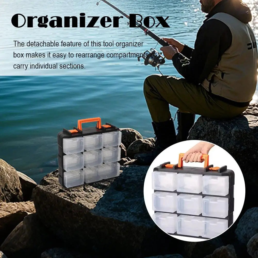 1pc Handheld Double-sided Tool Box Parts Storage Box Parts Manager with Detachable Divider Hinge Cover for Parts Storage