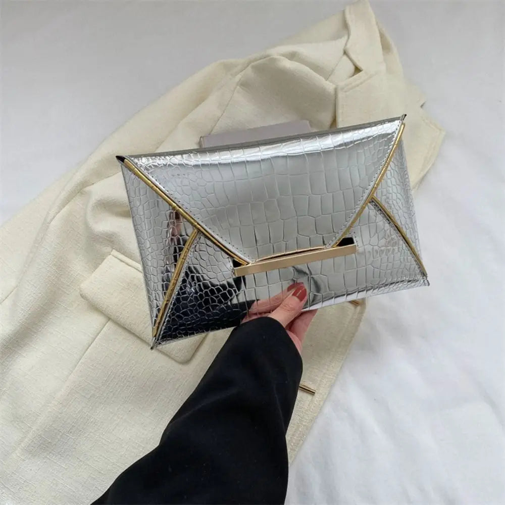 Pure Color Contrast Crocodile Pattern Coin Purse Matte Glossy Square Envelope Clutch Cover Style PU Material Mobile Phone Bag