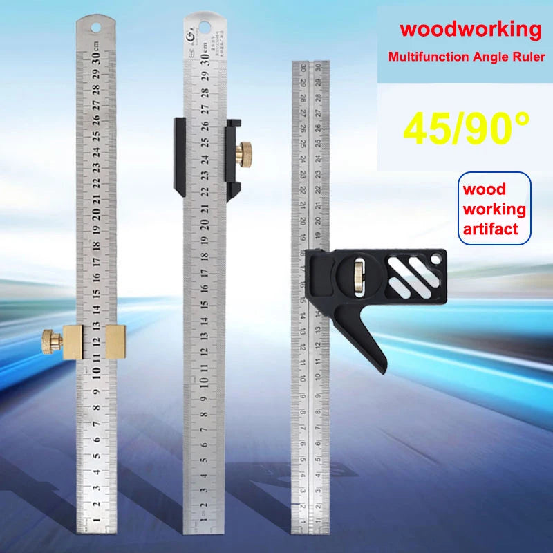Multifunction Angle Ruler Positioning Limiter Marking Ruler 45/90 Degree Square Right Angle Ruler Line Scriber Measuring Tools