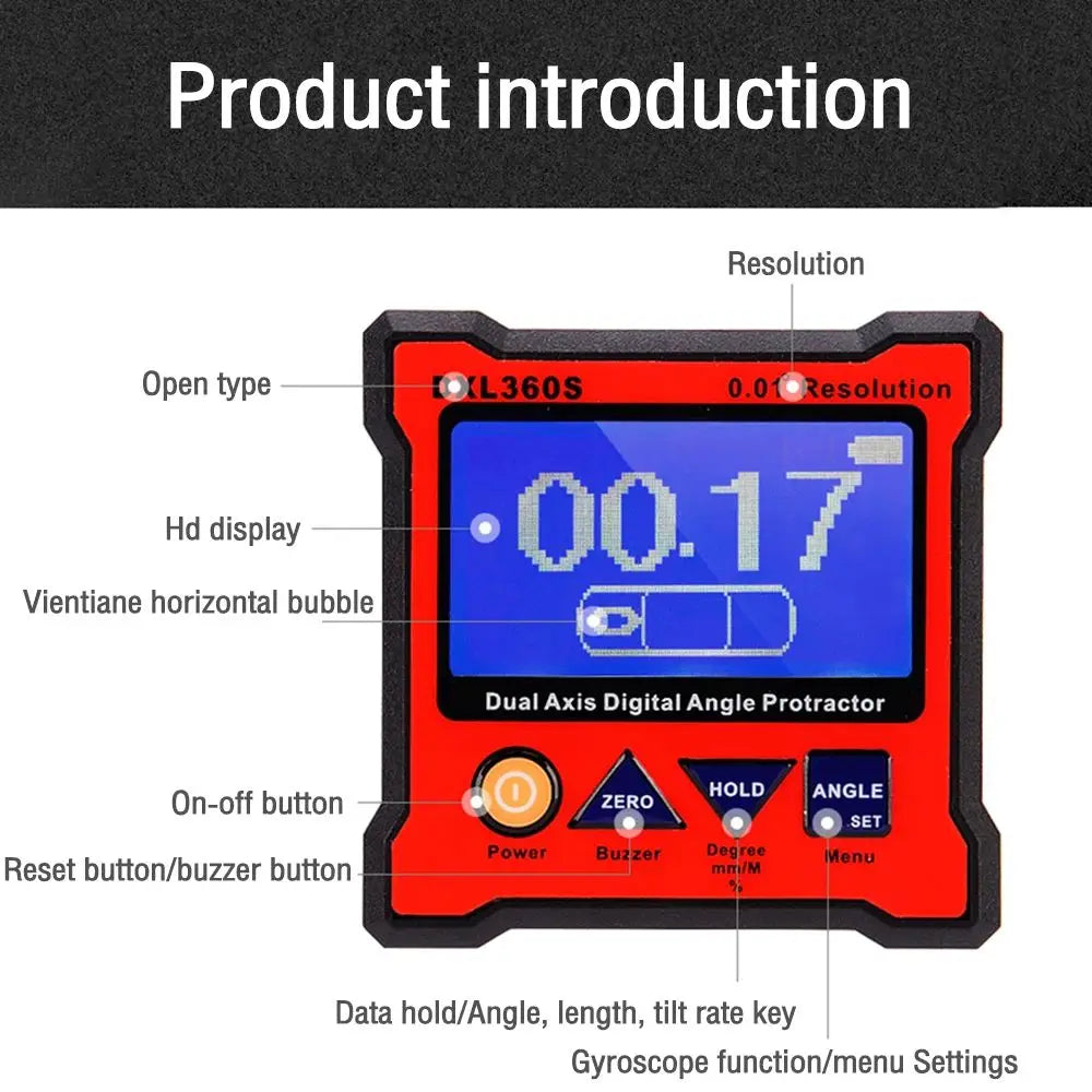 Professional Tools Dual-axis Inclinometer Digital Display Level Gauge Angle Finder Protractor Tool Angle Meter Level Box DXL360S
