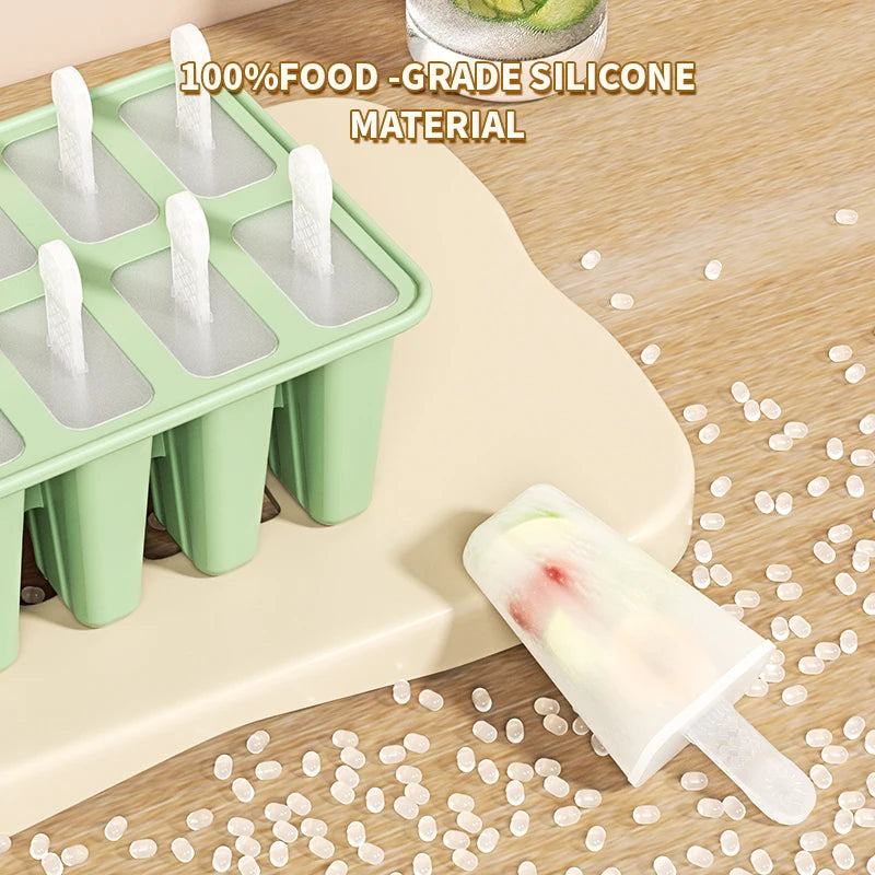 Popsicle Molds Silicone 10 Cavity Popsicle Trays Freezer,Homemade Ice Cream Molds,Large Ice Pop Maker,Reusable Ice Lolly Mould