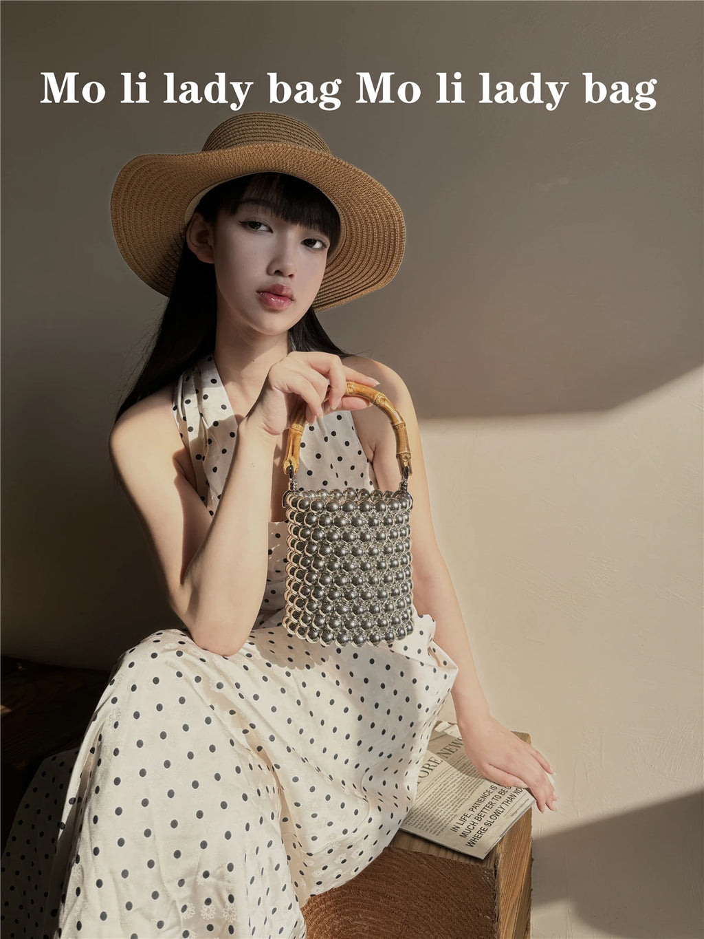 Women Handmde Bead Bag Circular Shape Beading Bucket Bag Bamboo Handle Clutch Wedding Bridal Ladies Handbag Party Evening Bag