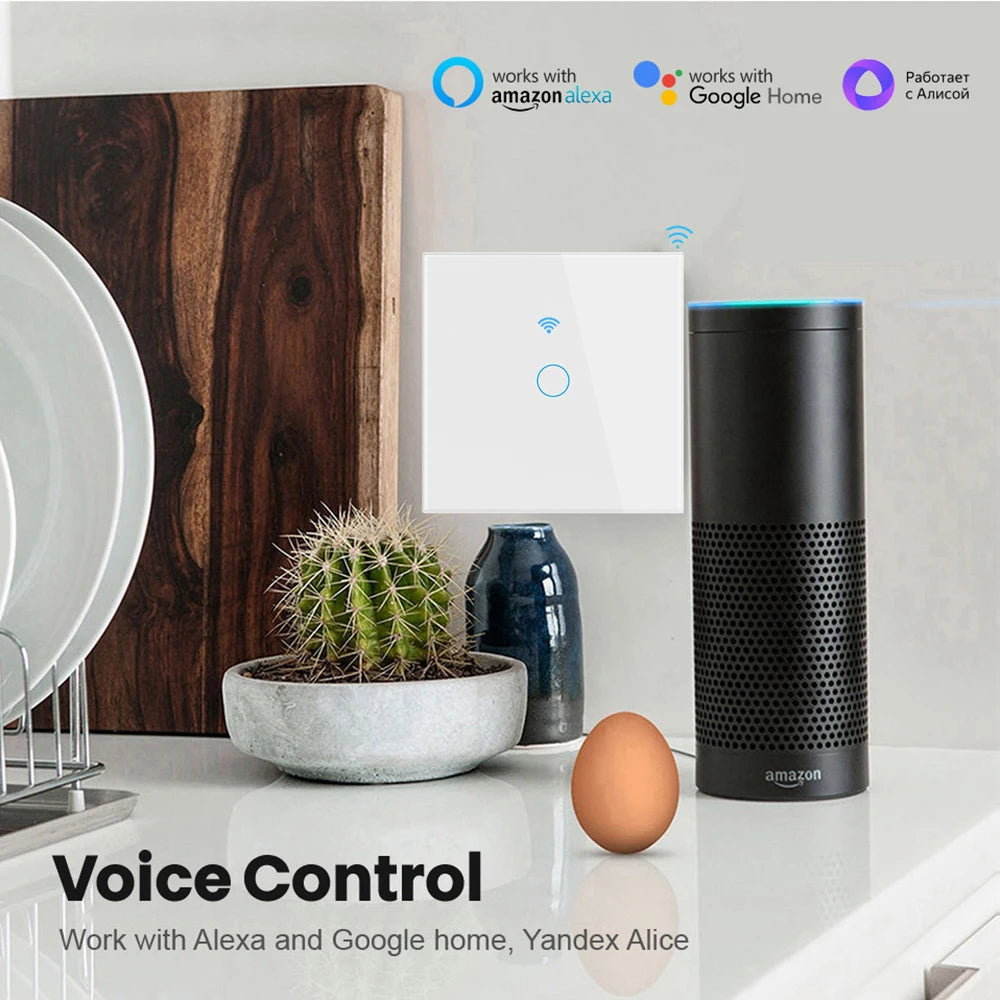 BONDA Smart Switch Wifi RF433 No Neutral EU Standard Tuya Control Works with Alexa Google Home WiFi Smart Home Touch Switches 86