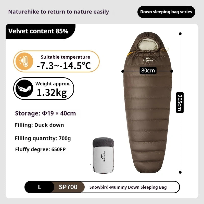 Naturehike Snowbird Mummy Sleeping Bag SP400/SP550/SP700/SP1000 for Outdoor Hiking Travel Winter Warm Duck Down Sleeping Bag