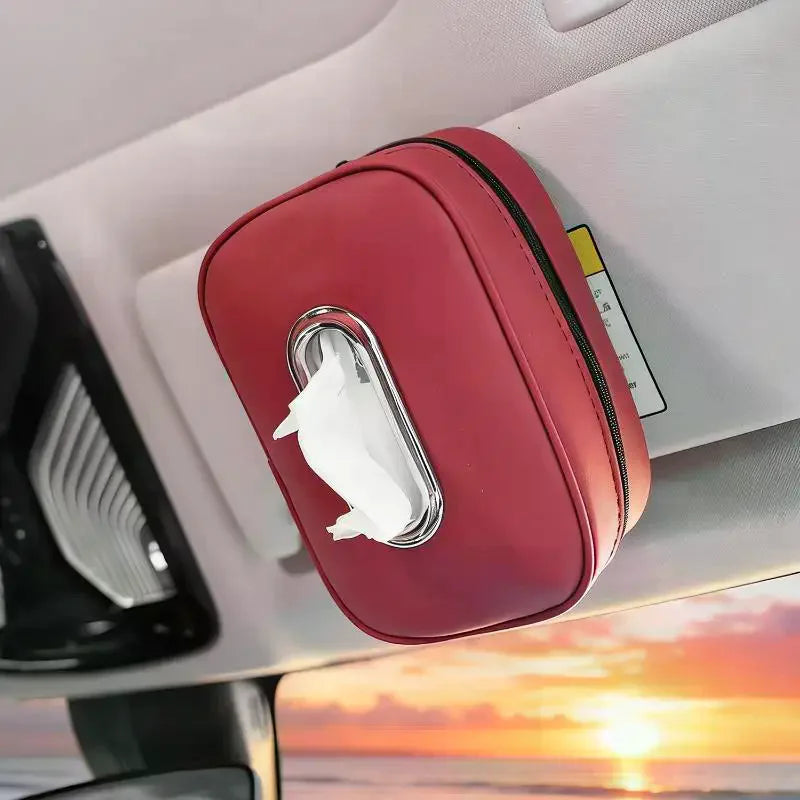 Nappa Leather Car Tissue Box Holder Sun Visor Backseat Center Console Napkin Storage Case