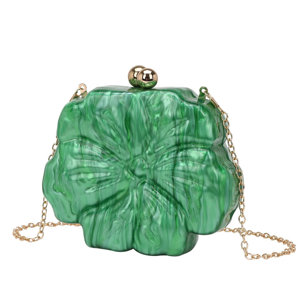 Fashion Pink Acrylic Clutch Bag for Women Designer Flower Box Shoulder Crossbody Bags Luxury Evening Party Purses Valentine Day
