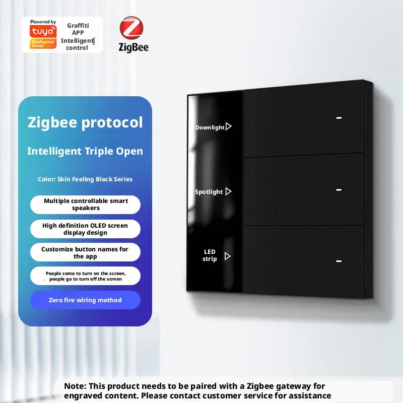 Tuya App Intelligent Control Switch Zigbee Intelligent Screen Display Switch Custom Button Copy Zero Flame Version Ac100-240v