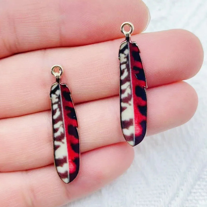 12pcs alloy printed peacock feather pendant, DIY jewelry making earrings, keychain accessories