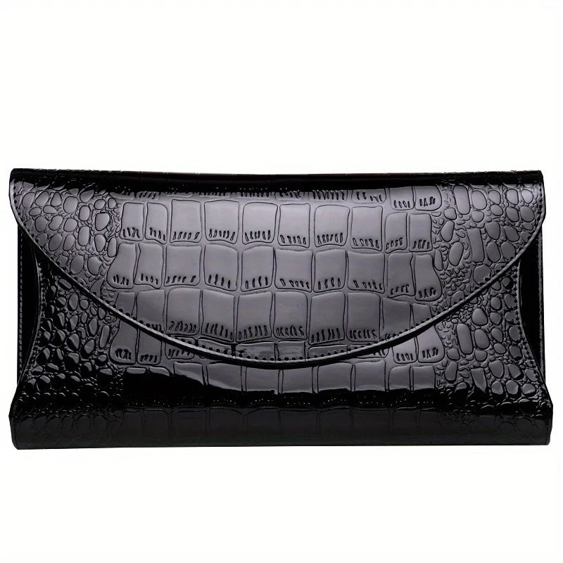 Women's clutch bag Large capacity patent leather clutch bag Crocodile print crossbody clutch bag