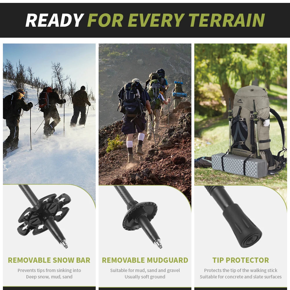 Naturehike Walking Stick First Snow EXT1 Carbon Fiber Hiking Poles 3 Section Ultra-light Telescopic Outdoor Climbing Hiking Cane