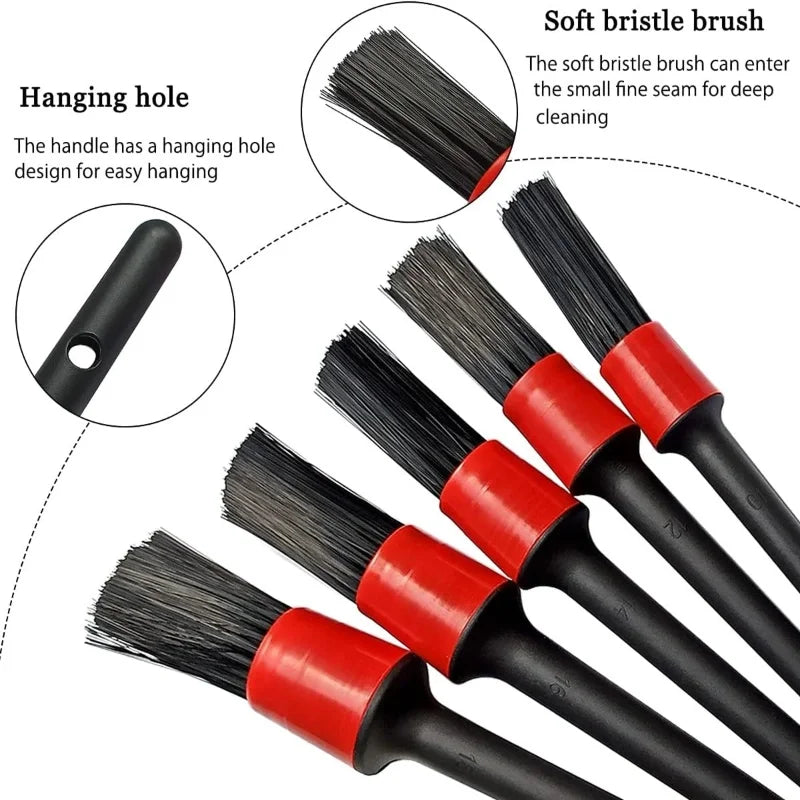 6Pcs Car Wash Care Detail Brush Set, used to clean wheels, dashboards, vents and other car cleaning brush auto parts