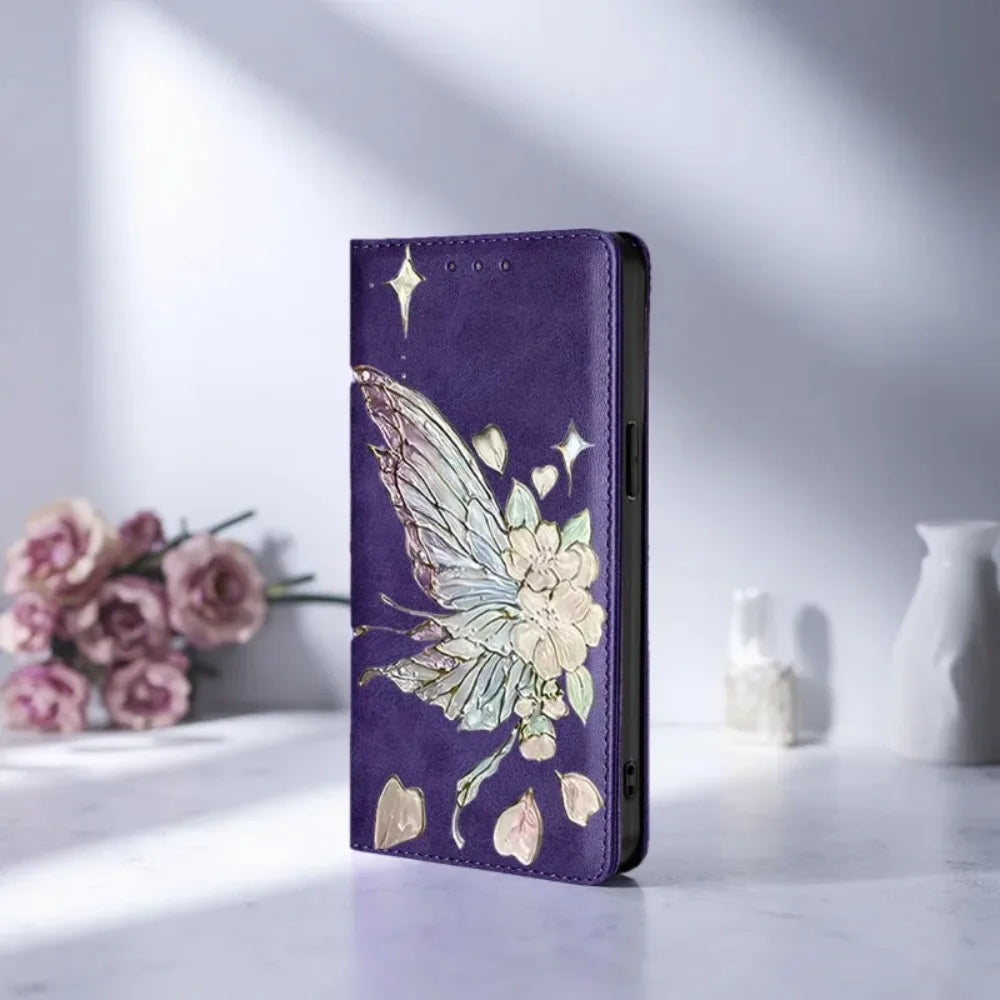 Painted Magnetic Flip Leather Wallet Case For Samsung Galaxy S26 Ultra S25 FE Galaxy S24 S23 S22 S25 Edge S26 Plus Cover Funda