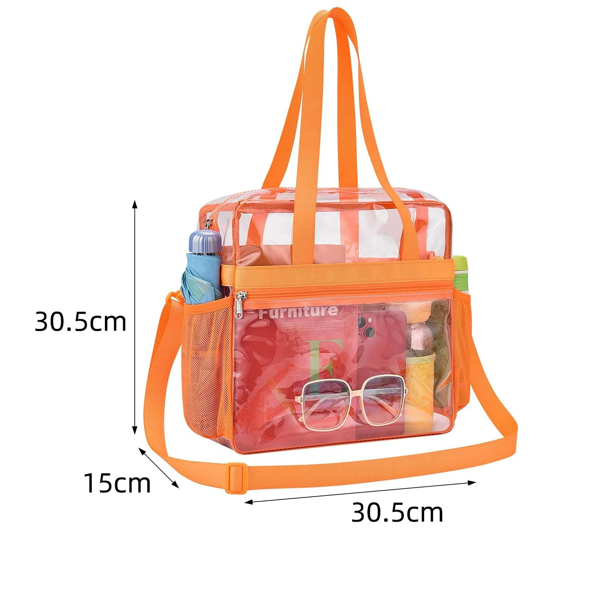 Pink Portable PVC Travel Bag for Concerts Sports Festivals,Large Capacity Transparent Design for Easy Organization and Washing