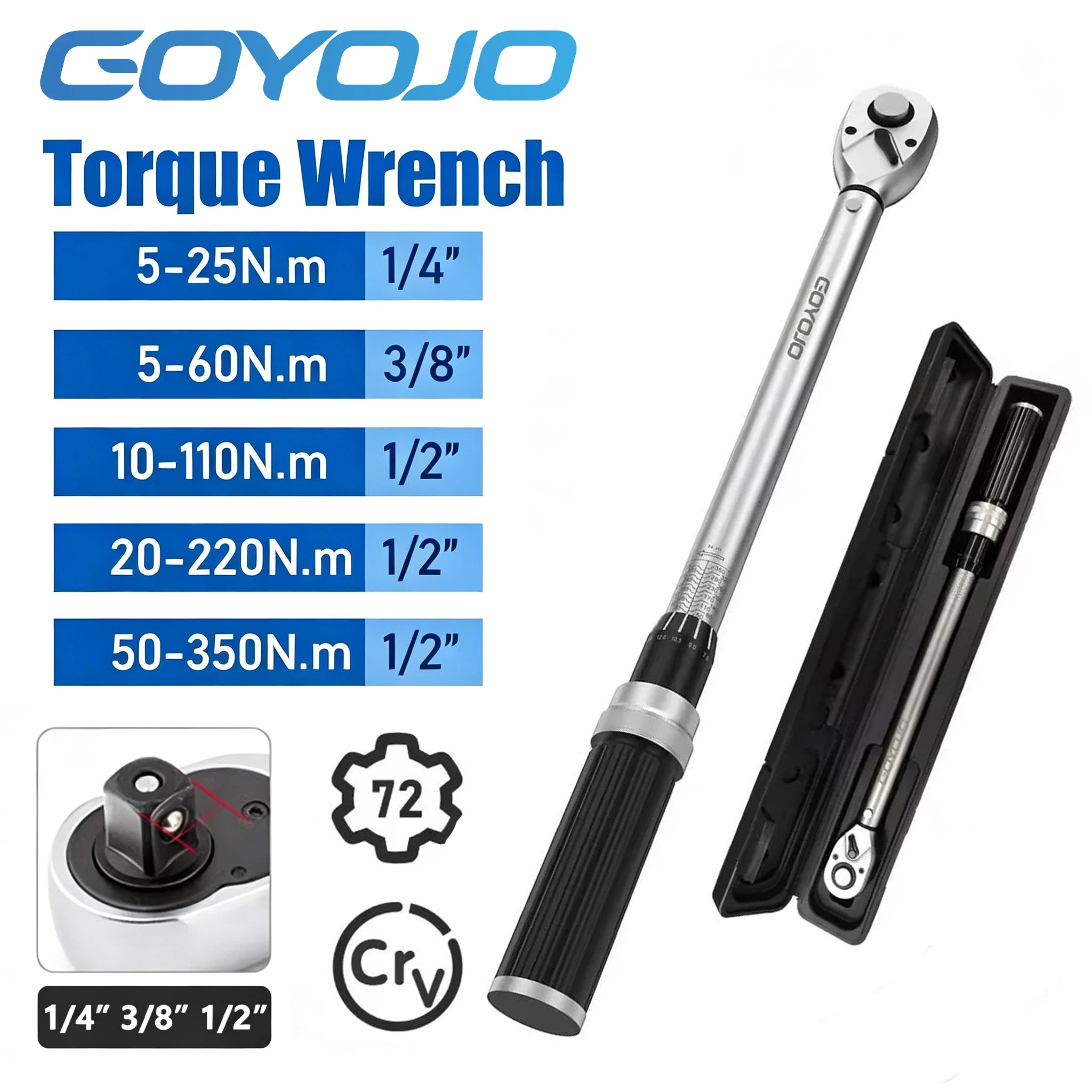 Torque Wrench 1/4 3/8 1/2 Square Drive High Accuracy Torques Key Professional Torque Wrench 50-350N.m Bicycle Automotive Tool