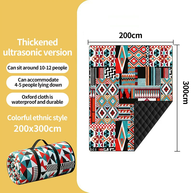 300x300cm Waterproof Picnic Mat Large Beach Blanket Machine Washable Outdoor Beach Mat With Carrying Handle For Camping Beach