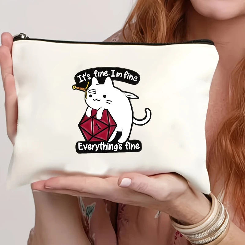 Multi Style Cat Printed Canvas Bag With Zipper Hand-Held Coin Purse Cosmetics Storage Fade-Resistant Cosmetic Bag Gift Friends