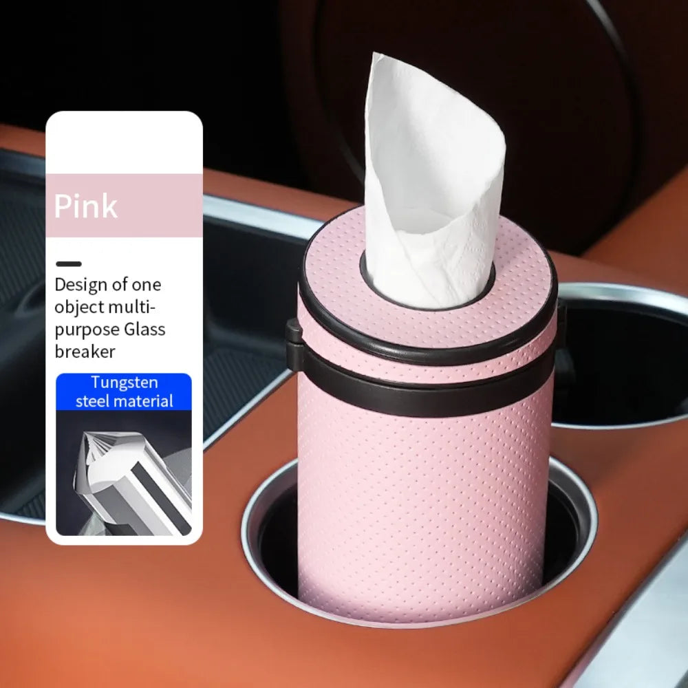 Durable Round Car Tissue Box Portable Multifunction Paper Storage Box Safety Broken Window Tissue Cup Universal