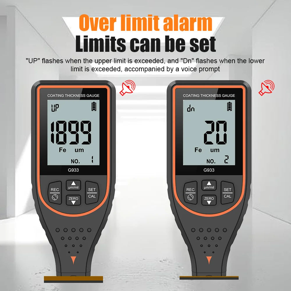 Digital Coating Thickness Gauge for Cars Fe/NFe Detection Backlit LCD Automotive Coating Thickness Tester Painting Test Gauge