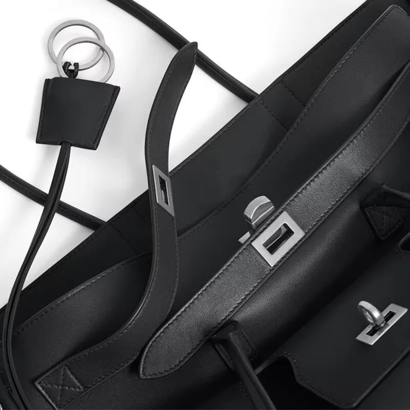 Luxury Soft Leather Tote Bag Brand Texture Lock Wing Bag Solid Color Simple New Horizontal Square Bag Women's Commuter Handbag