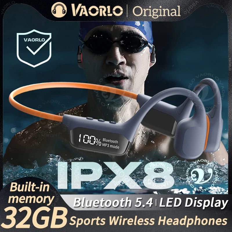 Upgrades Bluetooth 5.4 Bone Conduction Wireless Headphones 30 Meters Depth IPX8 Waterproof Swimming Headsets 32GB RAM MP3 Player
