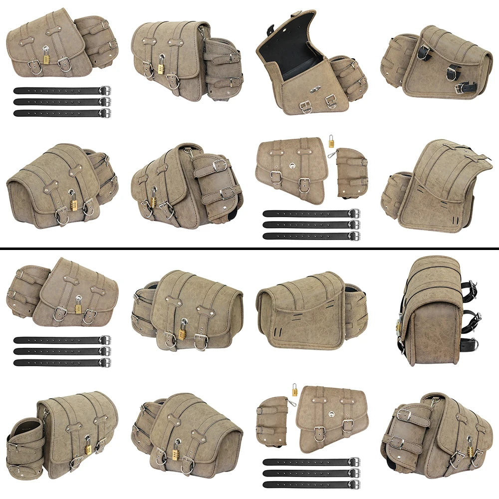 Sacs de selle de moto rétro pochette mallette de rangement valise de réservoir de bagages latéraux sacs en cuir PU/PVC