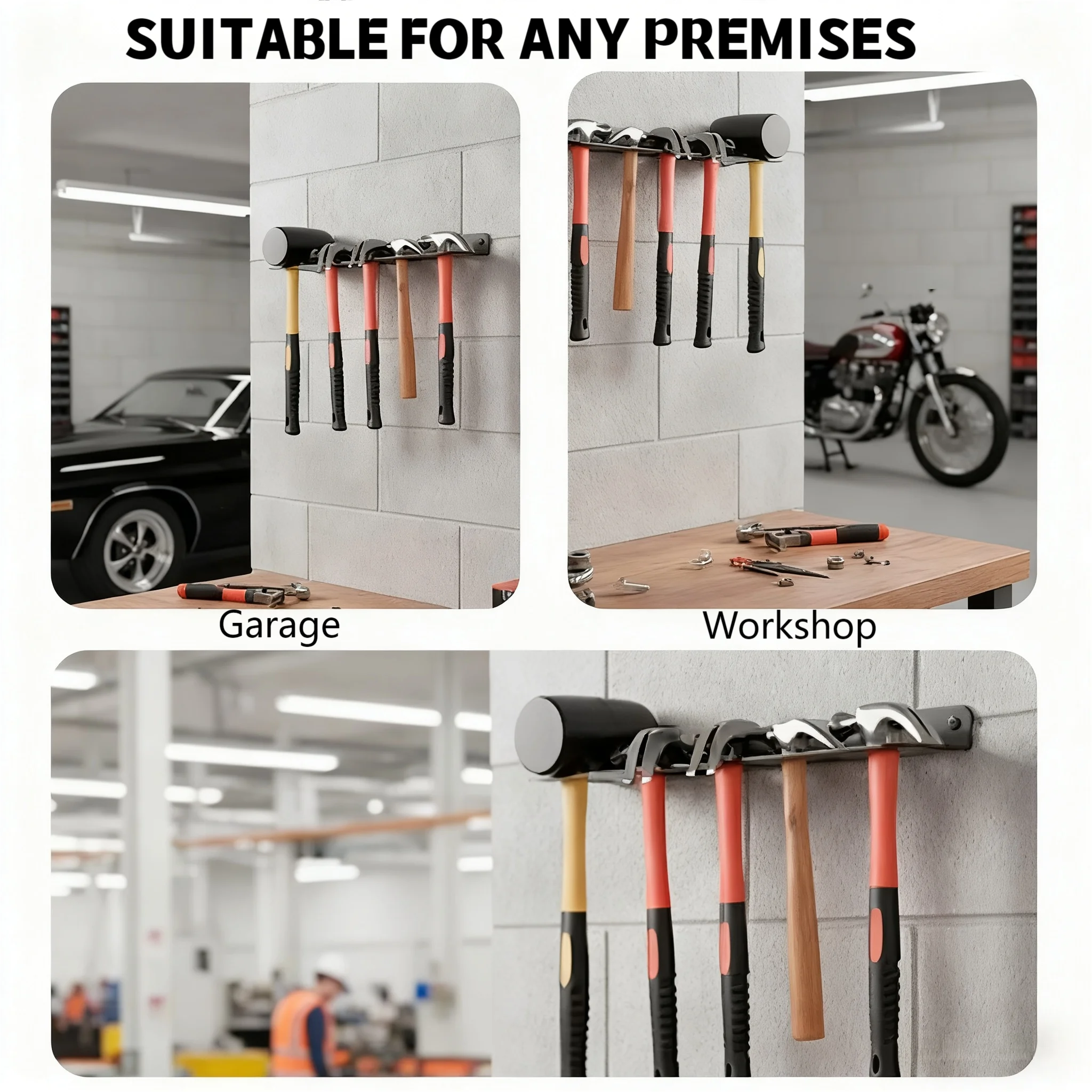 Heavy-Duty Wall-Mounted Hammer Rack, Thickened Metal Tool Holder with High Weight Capacity, for Garage & Workshop, Securely Stor