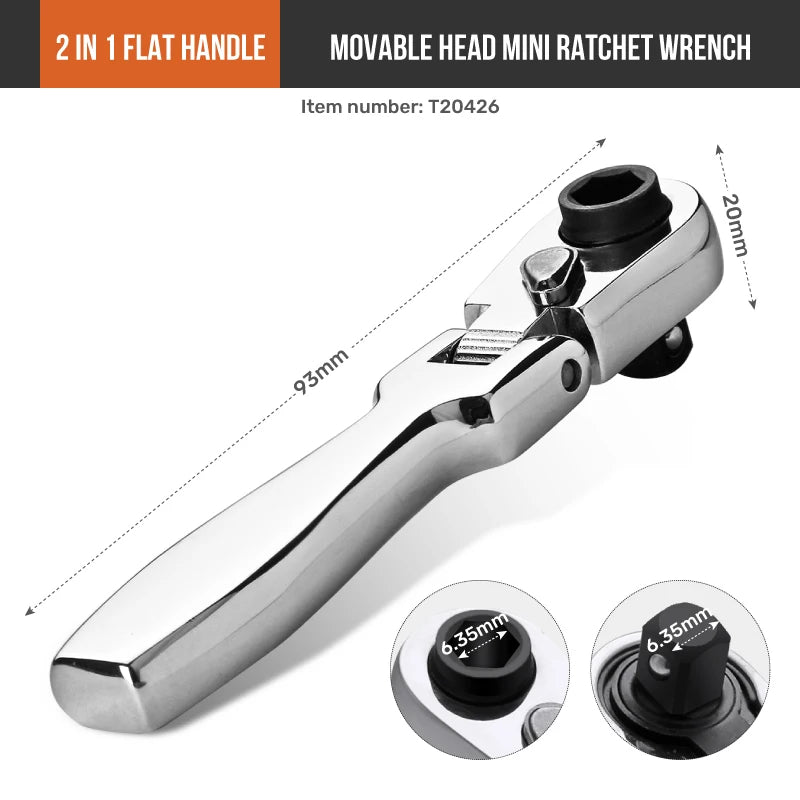 Hi-Spec 2-in-1 Mini Ratchet Wrench Movable Head Handle Double-Ended Socket Wrench Small Fly Torque Spanner Hand Repair Tools