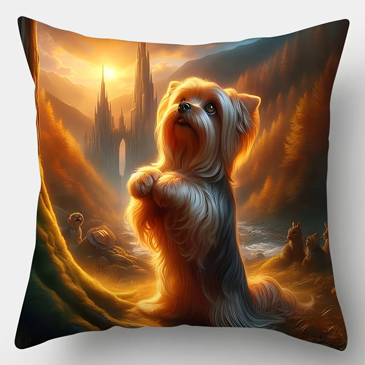 4pcs Cute Pet Animal Print Pillow Covers Adorable Yorkshire Terrier Dreamy Pattern Decorative Cushion Cases for Living Room Sofa