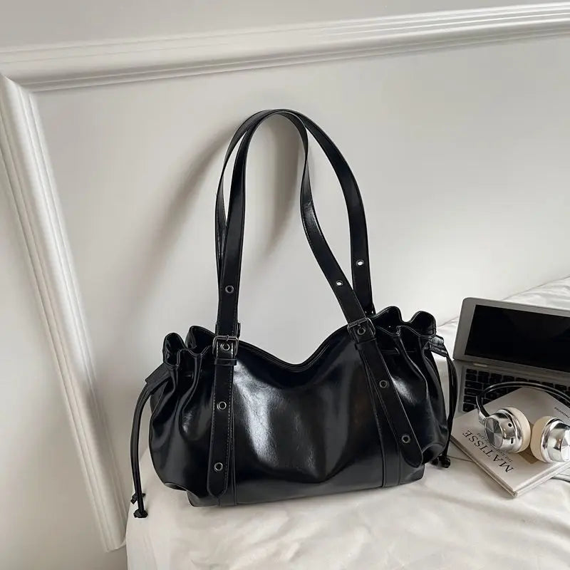 Vintage Fashion Soft PU Leather Large-capacity Tote Bag Underarm Bags Commuting Handbag Wallet Phone Storage Bag Woman Bags