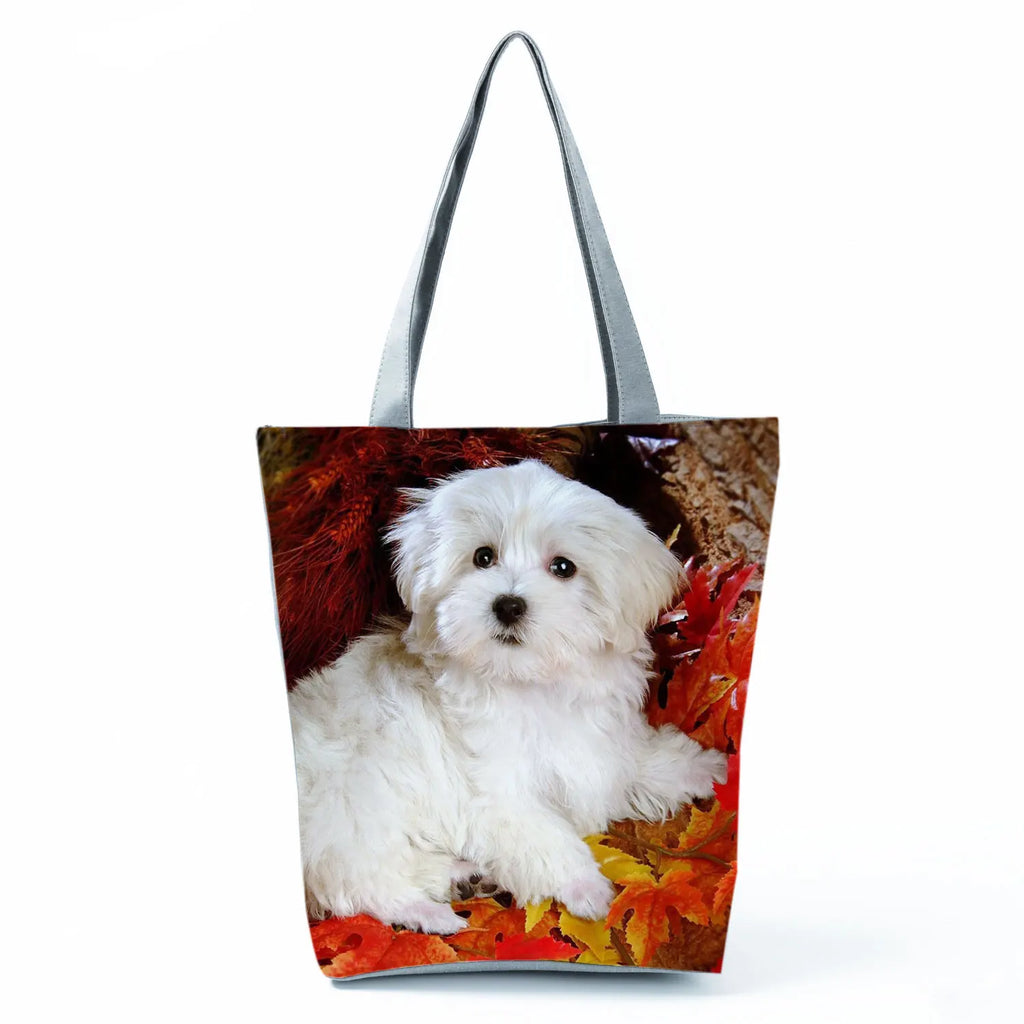 Cute Maltese Dogs Print Handbags Casual Women Shopping Bag Large Capacity Foldable Shoulder Bags Eco Reusable Travel Beach Totes