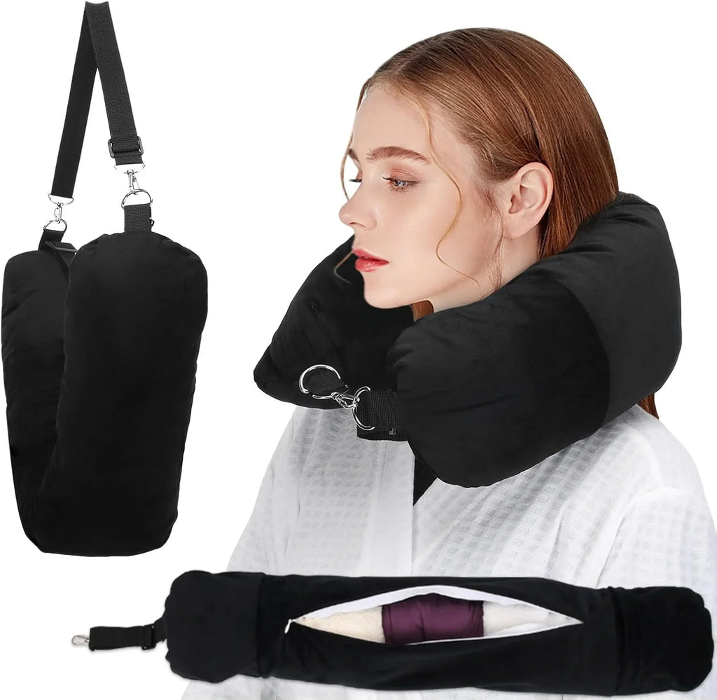 Portable Travel Bag Pillow Fillable Neck Pillow Stuff With Clothes Pillowcase Storage Bag Lycra Fabric Waterproof for Airplane
