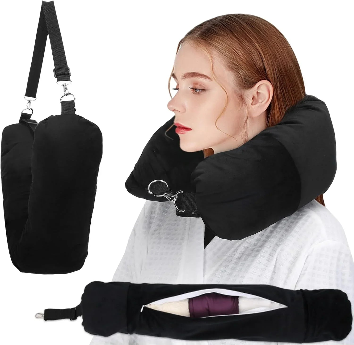Portable Travel Bag Pillow Fillable Neck Pillow Stuff With Clothes Pillowcase Storage Bag Lycra Fabric Waterproof for Airplane