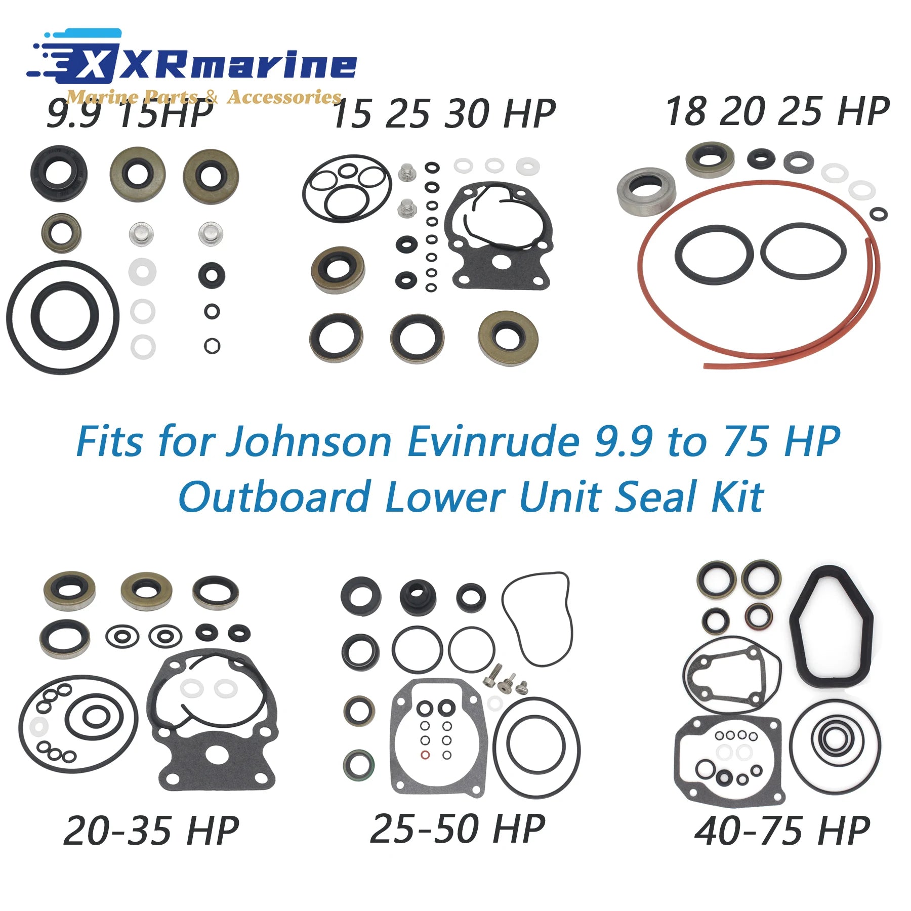 Outboard Lower Unit Seal Kit for Johnson Evinrude 9.9 15 18 20 25 30 35 40 48 50 55 60 65 70 75 HP Engines 396350 5007987