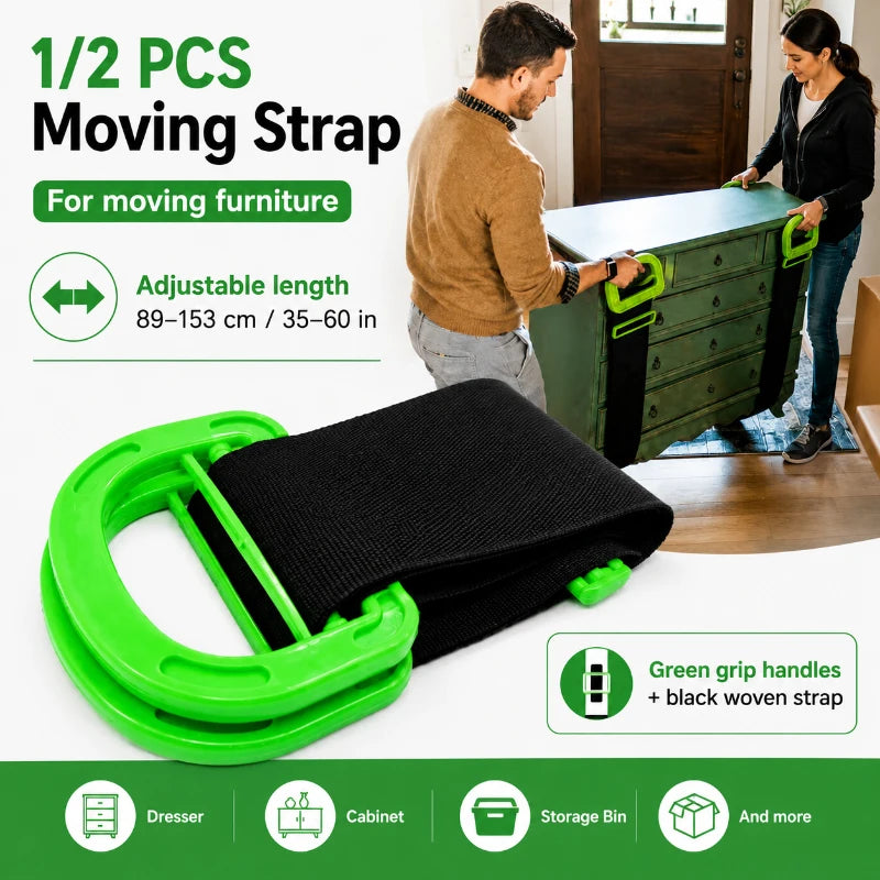 Home Moving Carry Belt Adjustable Furniture Lifting Strap Strong Transport Carrier for Boxes Sofa Cabinet Appliance Black Green