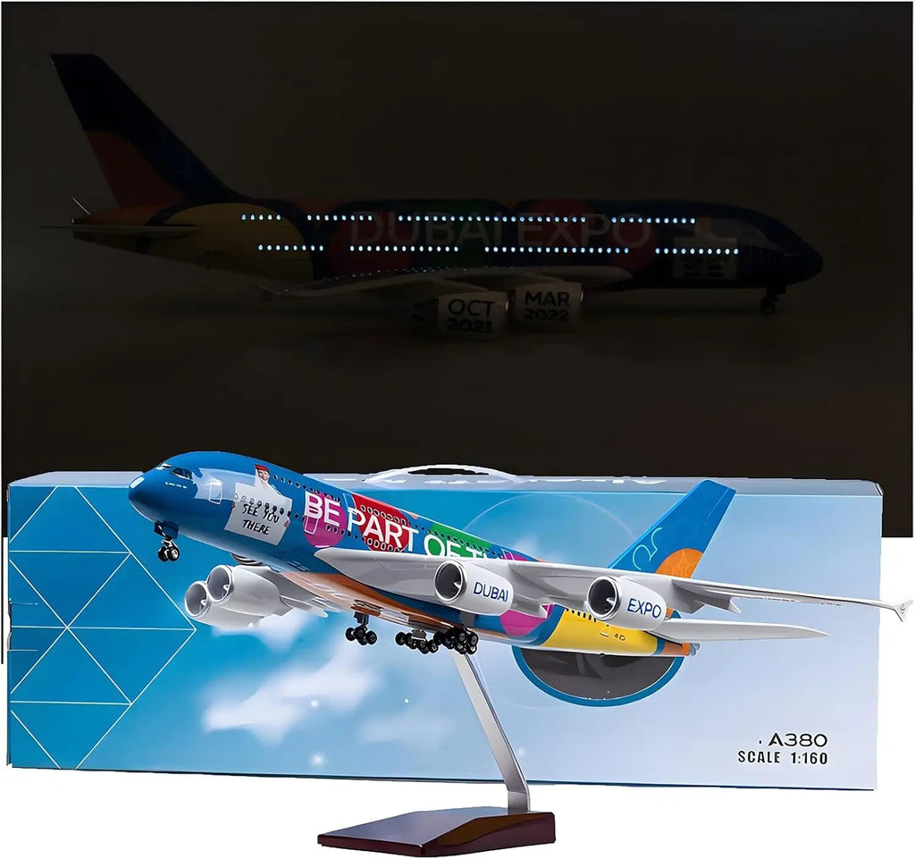 1/160 Scale Emirates A380 Plane Model Aircraft Airplane Airways W Light Diecast Resin Collection Display Toys Gifts