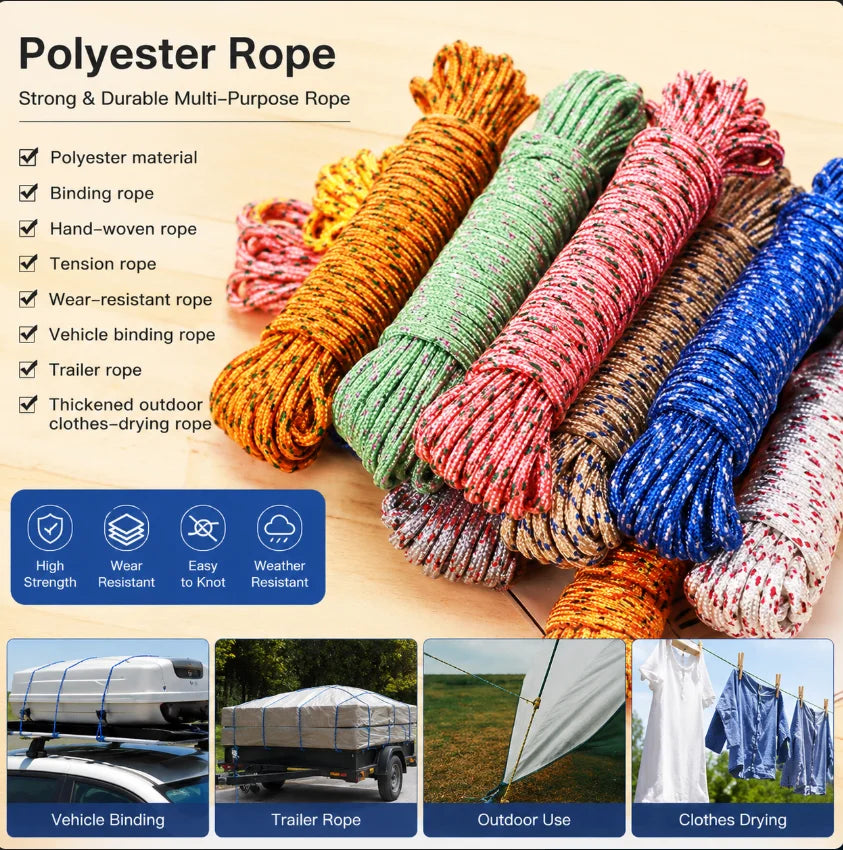 5m Random Color Thickened Nylon Clothesline Portable Drying Rack Suitable for Laundry and Bedding for Balcony Sunbathing