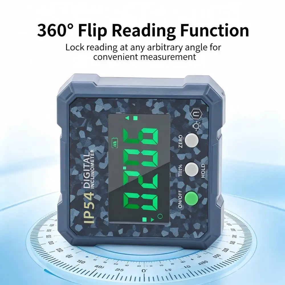 4×90° Magnetic Digital Inclinometer, IP54 Waterproof LCD Electronic Angle Finder, Precision Slope Measuring Tool for Woodworking